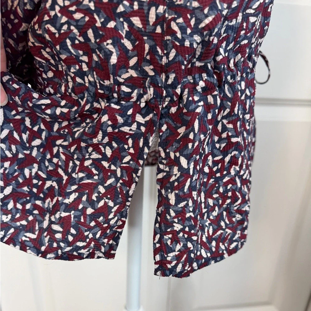 Tory Burch Blue Burgundy White Agate Confetti Tunic Blouse Silk Blend XS Fall